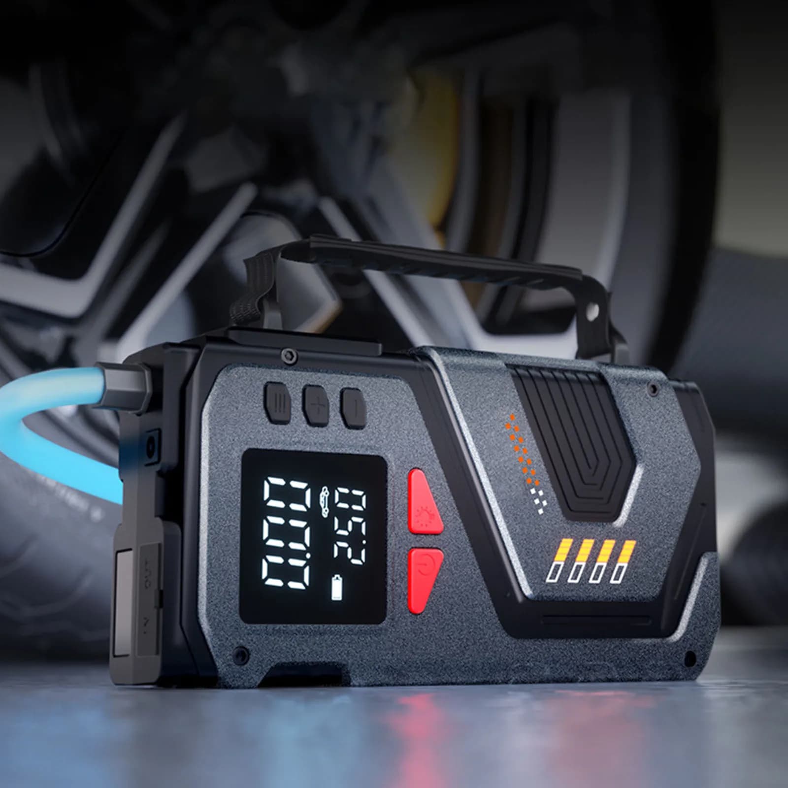 10 In 1 Emergency Jump Starter With Air Compressor Wireless Tire Inflator with LED Lights & Pressure Gauge Start Power Device