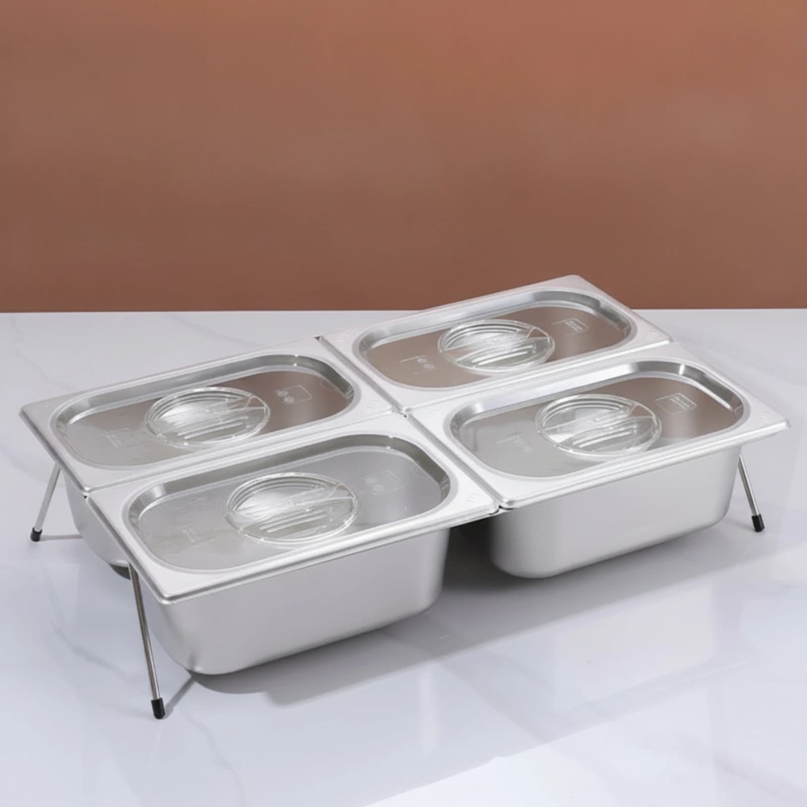 Four-Compartment Food Tray Countertop Food Storage Organizer with Lid Condiment Holder with Lid Transparent Container Reusable