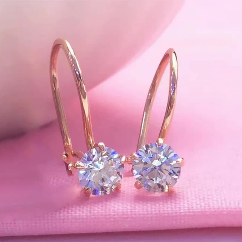Orecchini in cristallo intarsiato a cinque artigli in oro viola 585 per donne gioielli di fidanzamento in oro rosa 14 carati di lusso leggero e squisito
