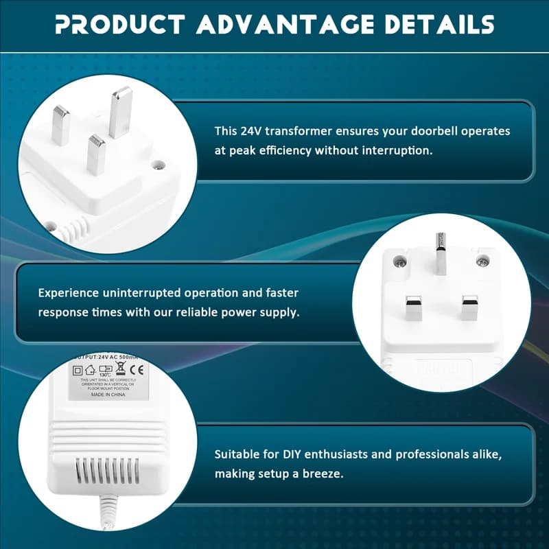 -A42U Adattatore trasformatore campanello 24V per videocitofoni Prestazioni migliorate e installazione semplice Spina UK