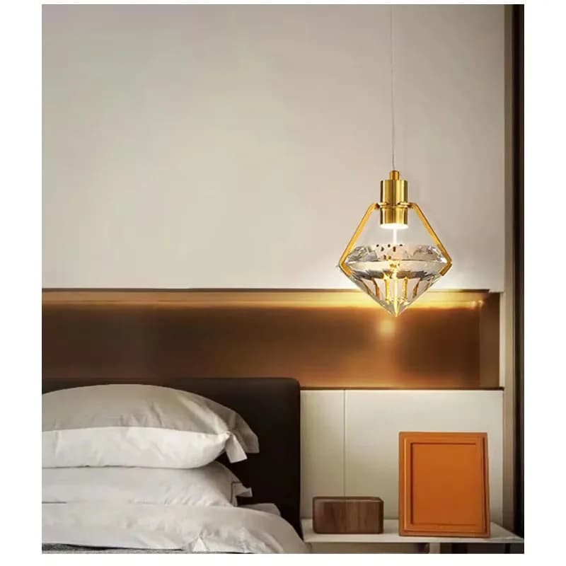 Lampada da tavolo/bar in rame massiccio con cristalli, lusso discreto, a testa singola o doppia, moderna e semplice, a forma di diamante, per decorazione camera da letto.