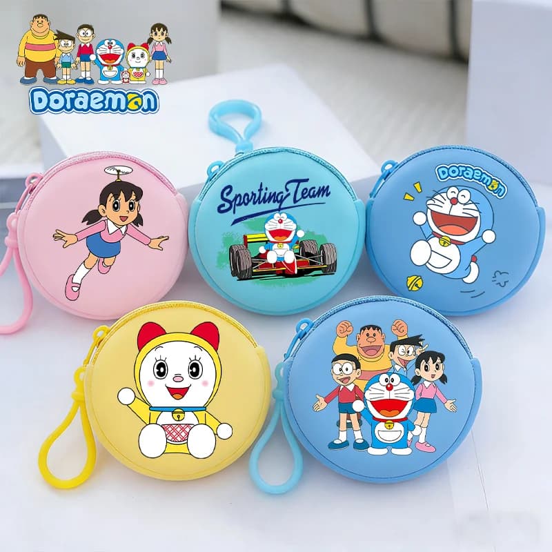 Portamonete Rotondo Doraemon con Stampa Anime, Portafoglio Mini con Cerniera Nobi Nobita, Borsa Porta Soldi Kawaii, Regalo per Feste di Compleanno, Sacchetto Porta Caramelle