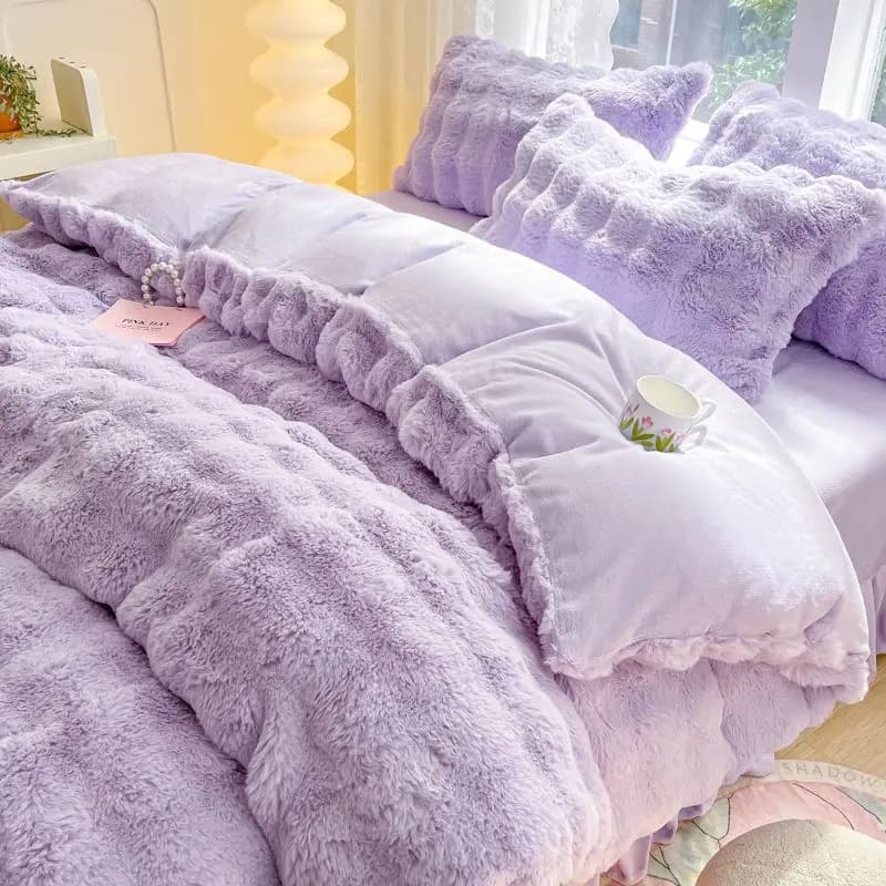 Bed skirt Cover Winter Flannel Bed linen set double face fleece thickened high-end milk fleece set of four pieces of rabbit fleece