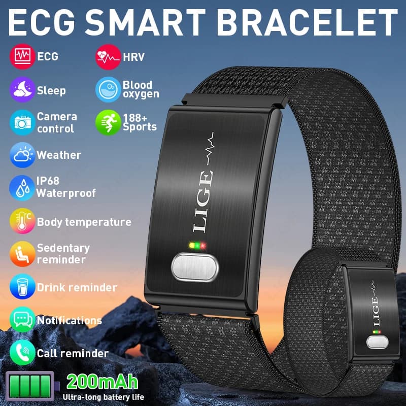 Smartwatch Senza Schermo con ECG, Braccialetto Intelligente per Frequenza Cardiaca e Pressione Sanguigna, Impermeabile, Lunga Durata della Batteria, Fitness, Nuovo Braccialetto Sportivo 2026