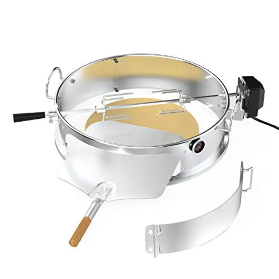 Accessorio per barbecue a carbone Weber da 22 pollici: kit combinato girarrosto e piastra per pizza in acciaio inossidabile con pala e pietra nera resistente