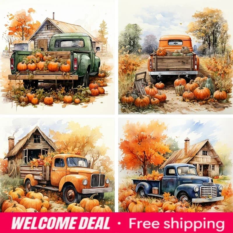 2026 Diy Painting By Numbers Kits Pumpkin Cart Scenery Picture With Number Acrylic Paint On Canvas Personalized Gift