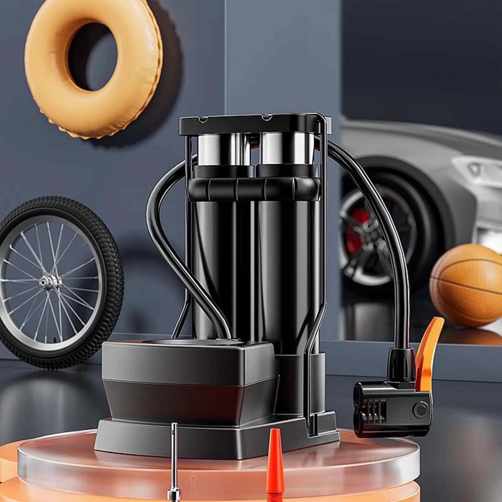 Pompa a pedale per bicicletta, moto, bici, gonfiatore ad aria ad alta pressione, gonfiatore universale per pneumatici per auto domestica con tubo flessibile
