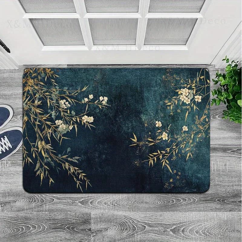 Entrance mat with floral design and branch for living room, bedroom, kitchen and bathroom