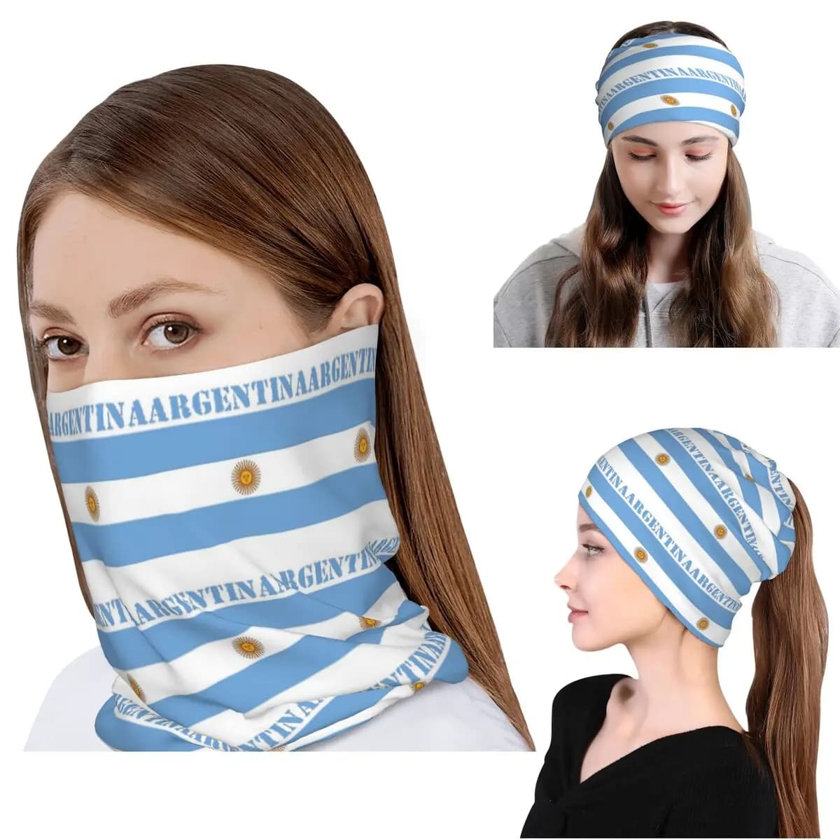 Argentina Flag (2) Bandana Neck Gaiter Wrap Scarf Multi-use Headband Beanies Hat Unisex Adult Windproof