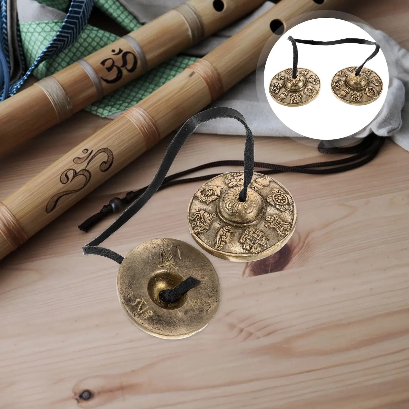 1Pair Tibetan Tingsha Bells Handcrafted Brass Finger Cymbals for Meditation Sound Therapy Yoga Relaxation Vajrayana Rituals