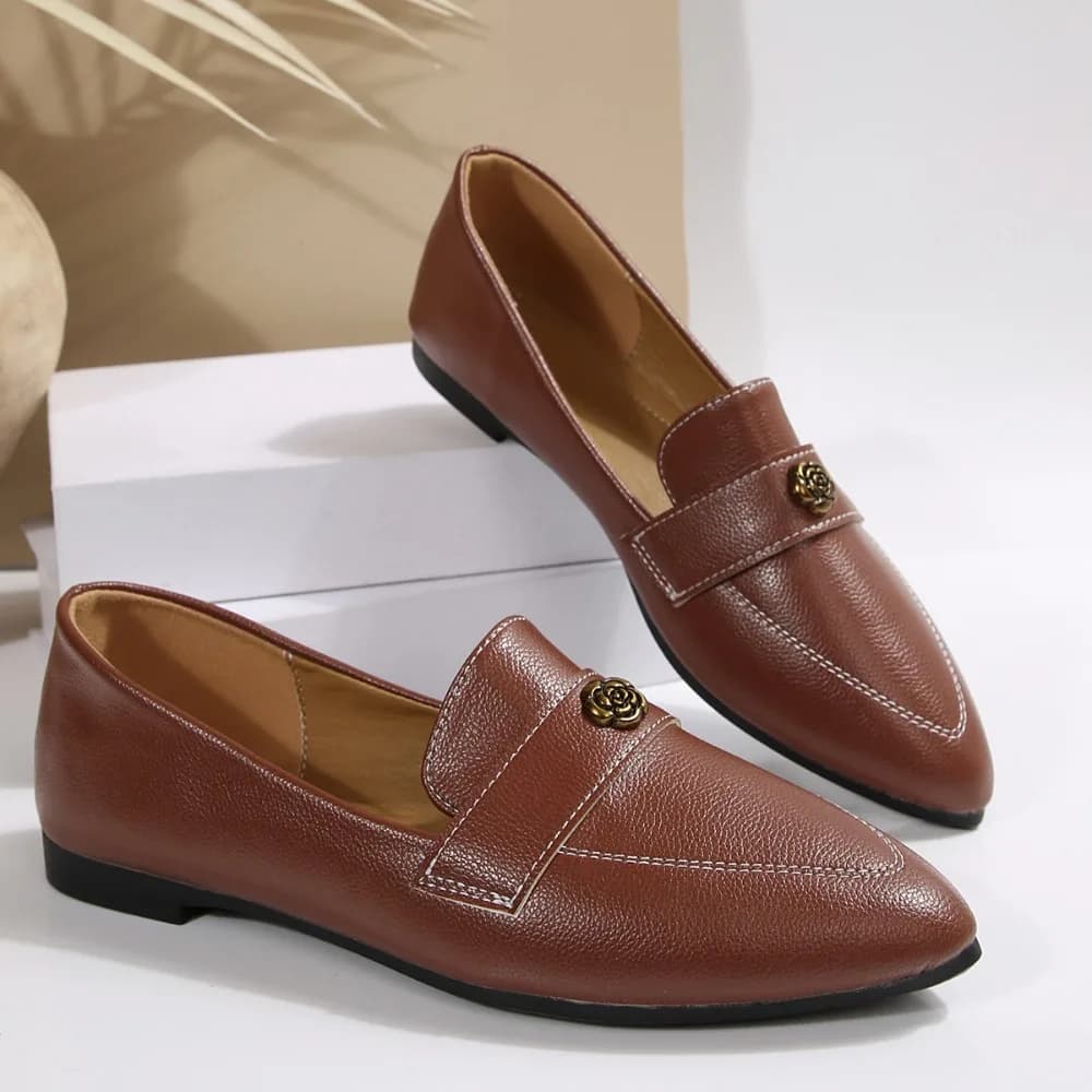 Loafers Spring New Women's Single Shoes Casual Mary Jane Leather Shoes Fashion Shallow Mouth Design Loafers Large Size 36-43