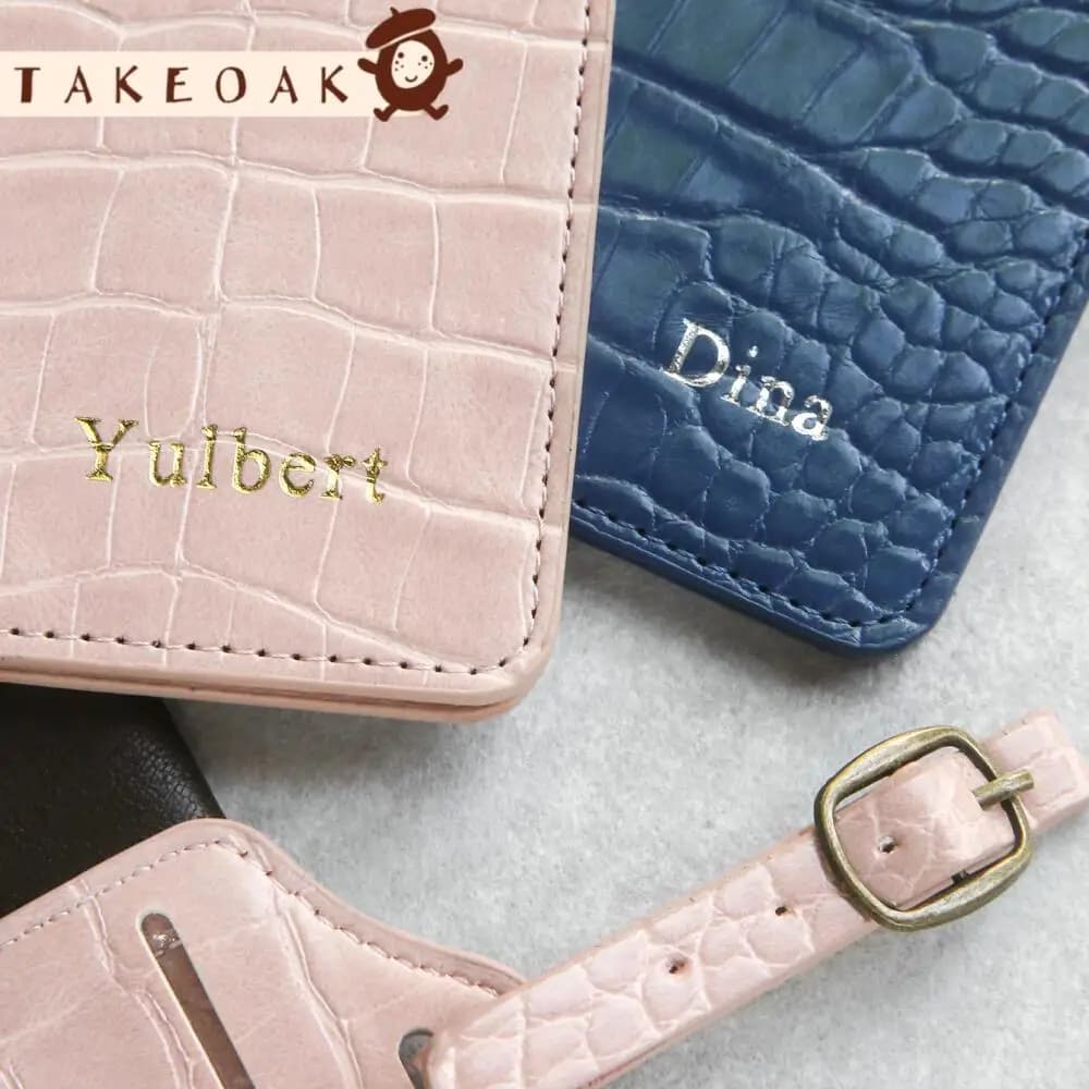 Custom Embossed Name Crocodile Pu Passport Cover Luggage Tag Set 2Pcs Personalized Travel Passport Holder Suitcase Baggage Label