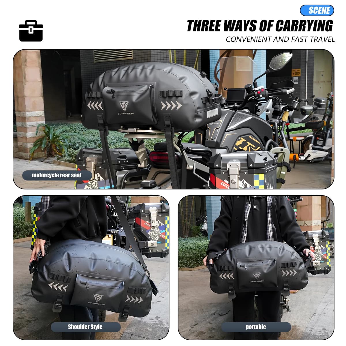 Borsa Universale Impermeabile SOYAVISION per Sedile Posteriore Moto, Borsa da Viaggio per Motocicletta, Ciclismo, Sport, Porta Casco