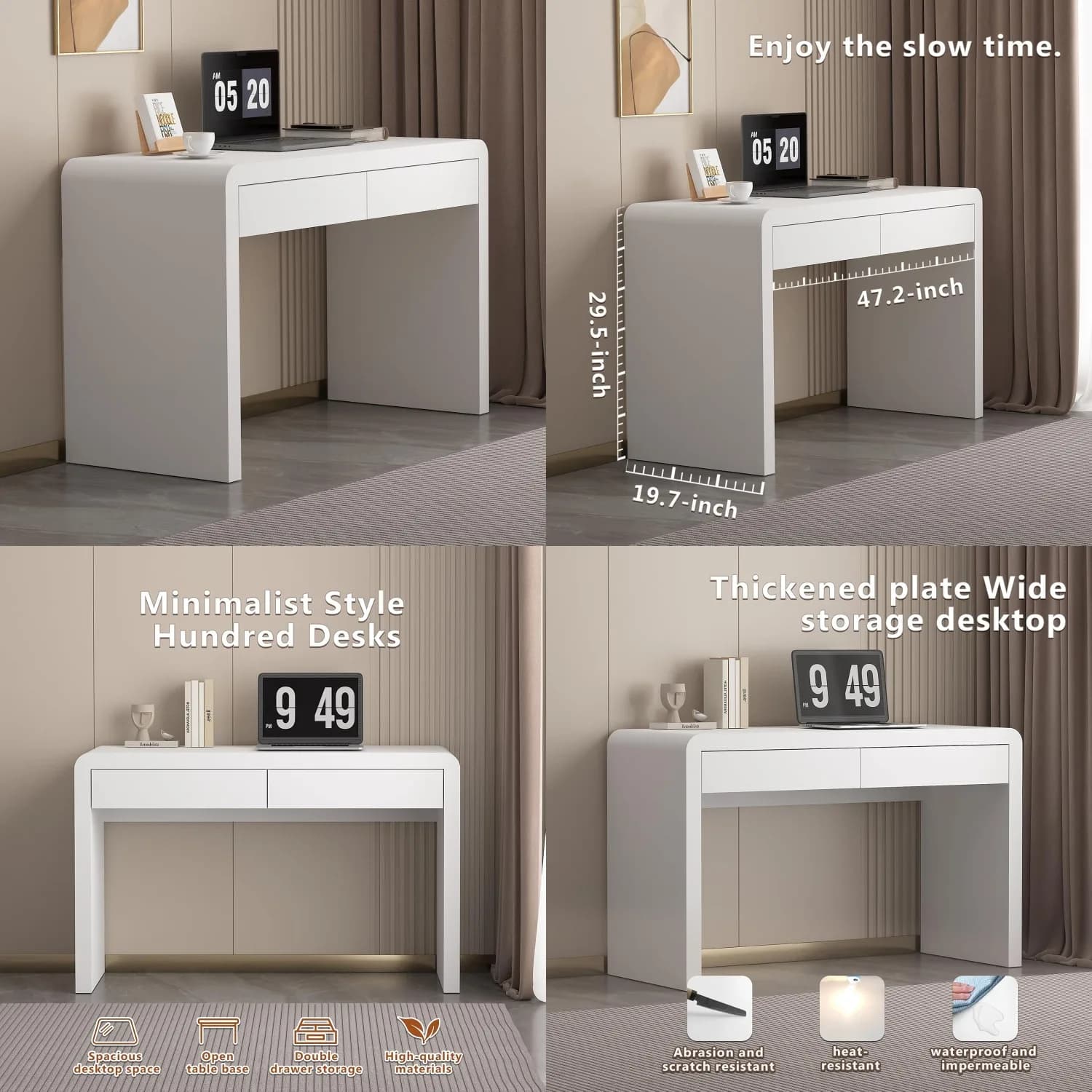 Scrivania da Gaming Bianca con Cassetti, Tavolo da Scrittura in Legno per Casa, Ufficio, Camera da Letto, Postazione di Lavoro a 3 Livelli Laccata, Personalizzabile