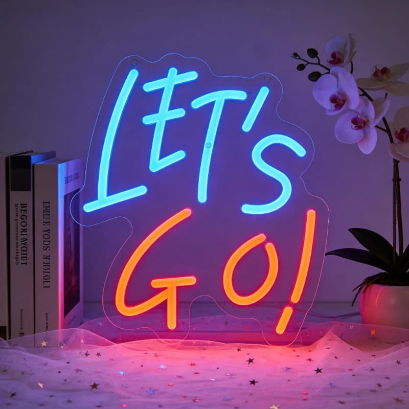 Insegna Luminosa LED 'Lets Go', Luce Notturna USB, Lampada da Tavolo Estetica per Camera da Letto, Sala Giochi, Bar, Decorazione Casa, Regalo