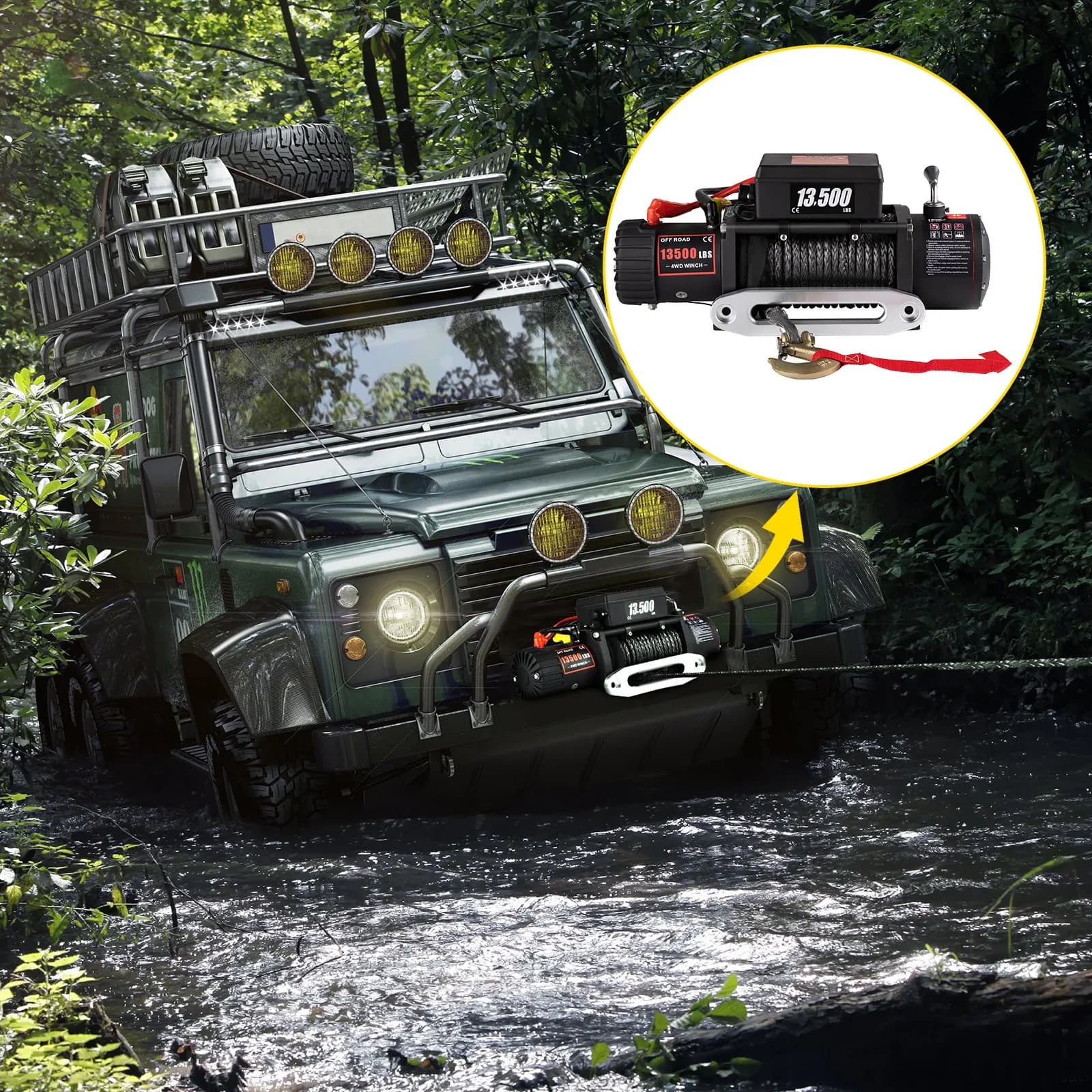 Electric Verricelli Sihao 13500 lbs Truck Rider Racing 12V Tow rope for traction force for heavy duty off-road trailer suitable for rescue