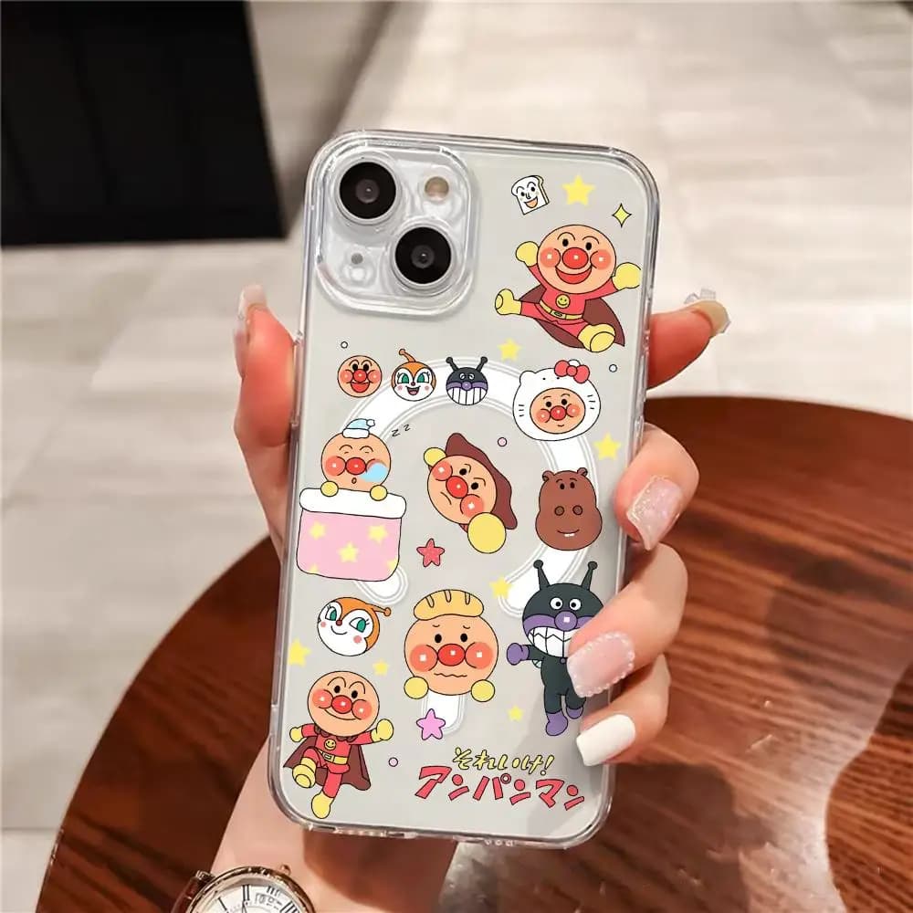 Anime A-Anpanman phone case nice and transparent for iPhone 17 16 15 14 13 12 Pro Max Plus, magnetic, thin, with wireless charging
