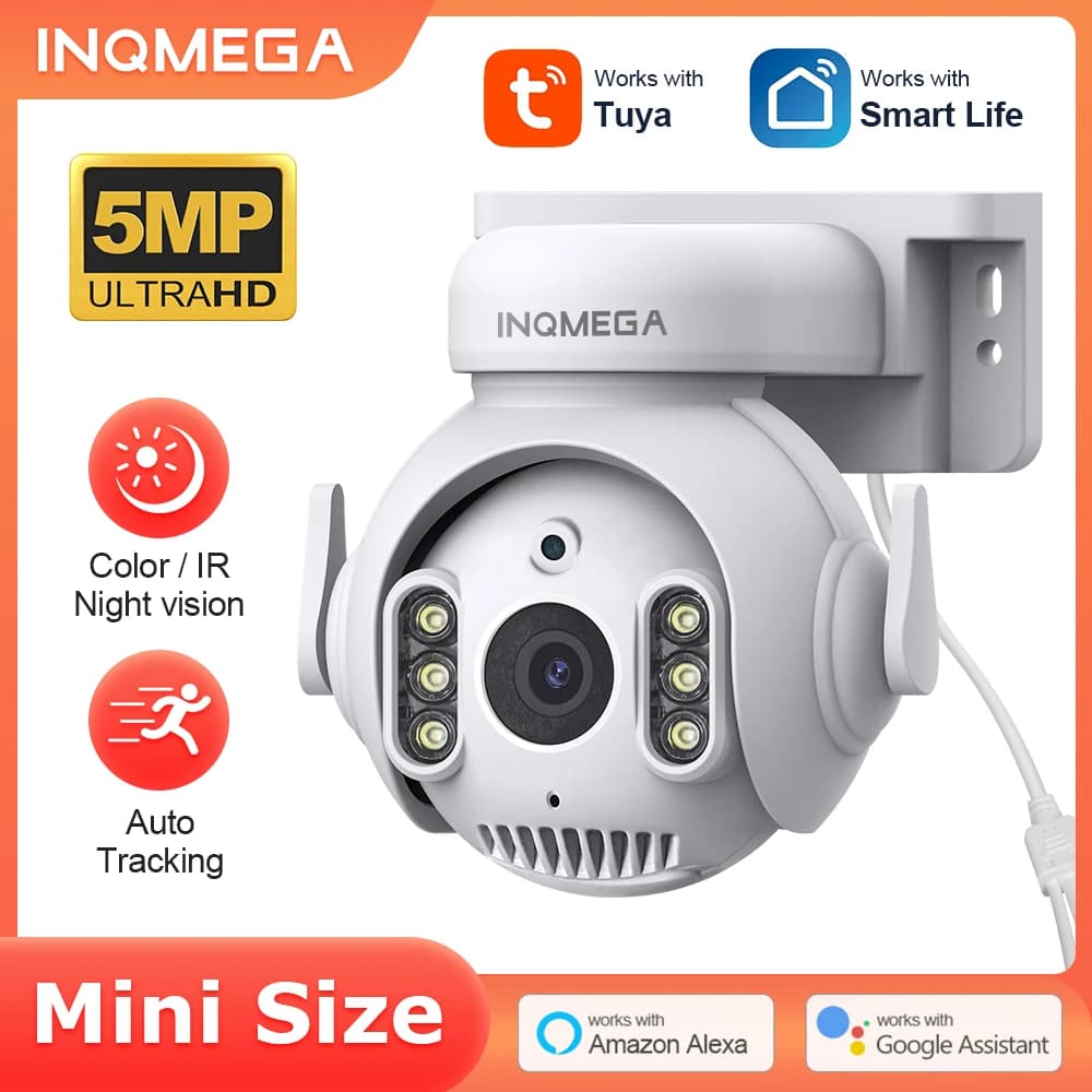 INQMEGA 5MP Wifi TUYA CAMERA Smart Cloud PTZ IP Camera Outdoor Car Tracking Google Home Alexa surveillance camcorder MINI