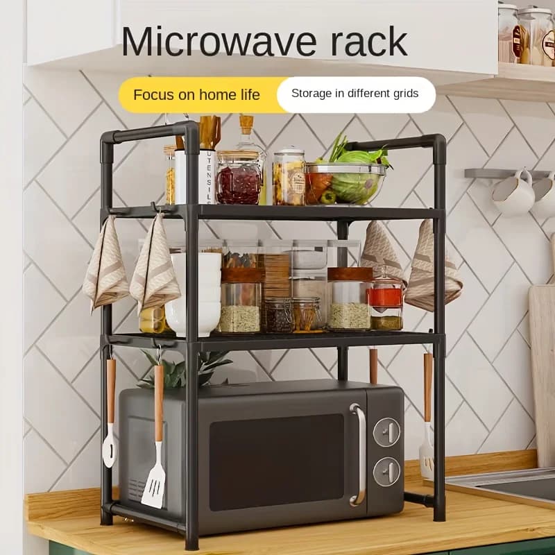 Heavy Duty Kitchen Baker's Rack Floor Standing Microwave Oven Stand 2 Tier Storage Shelf Organizer for Air Fryer Pot Holder