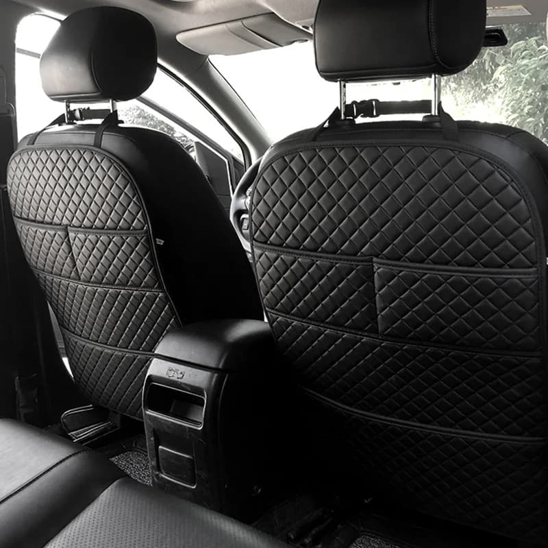 Anti-shoe pad for car with universal leather organizer pocket for back seat in leather, waterproof protective cover for back seat, baby mats