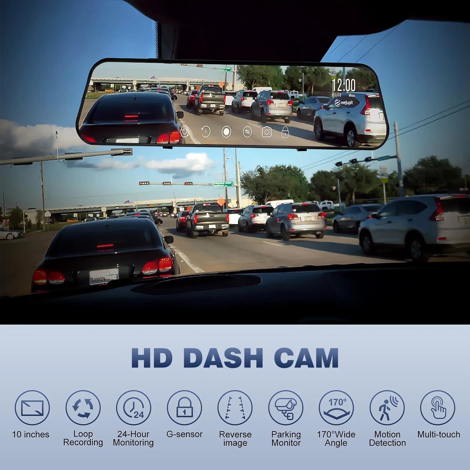 Set Completo Dash Cam a Schermo Intero, Registrazione Anteriore e Posteriore, Telecamera Specchietto Retrovisore 1080P, Registratore Auto con Funzione Backup per la Sicurezza