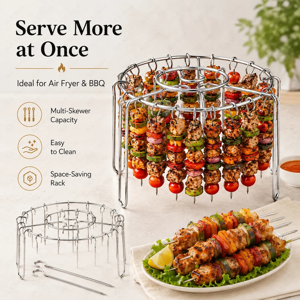 Stainless Steel Hanging Skewer Rack Vertical BBQ Grill Stand Round Barbecue Holder for Air Fryer Meat Vegetable Cooking
