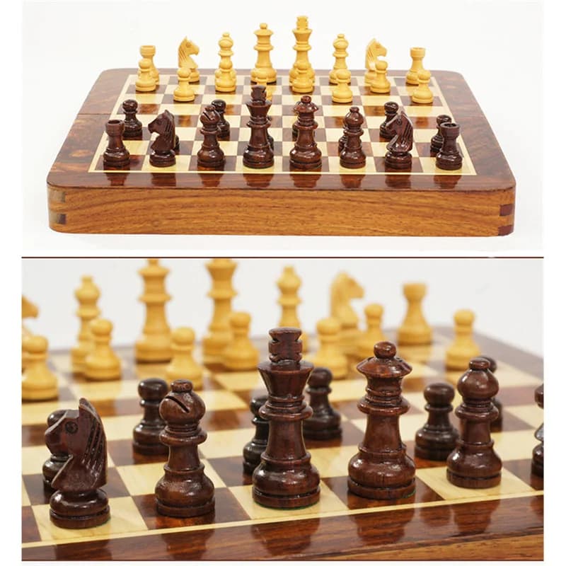BSTFAMLY gioco di scacchi in legno, gioco portatile di scacchi internazionali, scacchiera pieghevole pezzi di scacchi in legno, LA9