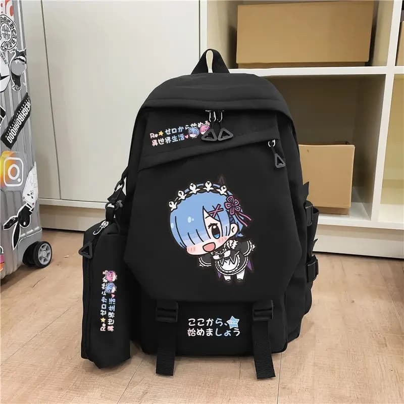 Re Life In A Different World From Zero Zaino Rem Ram Emilia Borsa da scuola con stampa di cartoni animati Zaino da studente impermeabile per uomo donna