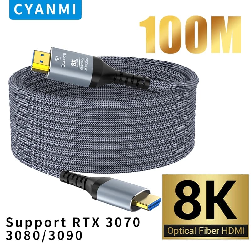 Cavo ottico compatibile cianmi HDMI 2.1 8K @ 60Hz 4K @ 120Hz cavo in fibra ottica 48gbps HDR HDCP 80m 100m per proiettore HD TV Box Ps5