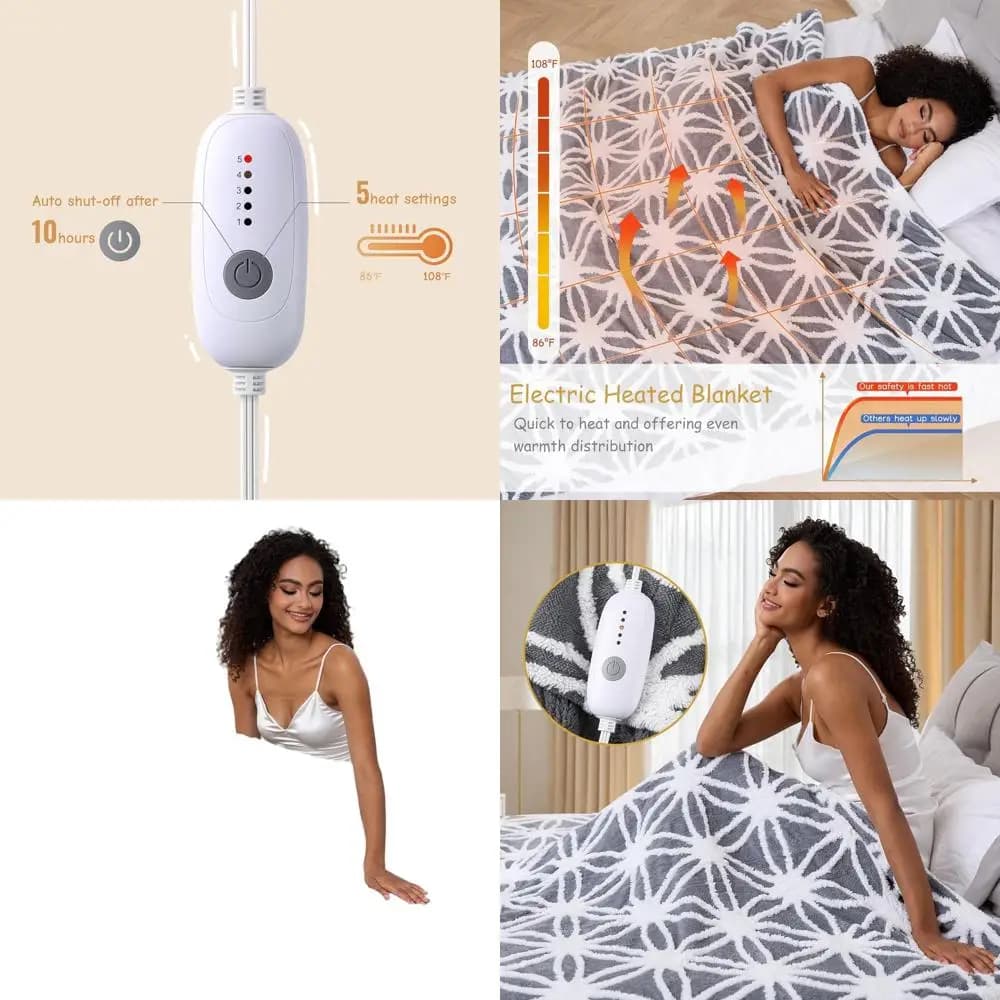 Coperta elettrica a grandezza naturale 72x84 - Pile Sherpa ultra morbido, 5 impostazioni di calore, spegnimento automatico 10 ore, grigio e bianco