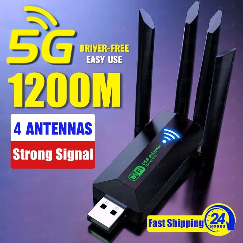 Adattatore USB WiFi 1200M 4 antenne Scheda di rete wireless ad alta velocità Aggiornamento USB3.0 Dongle Wi-Fi dual band 2.4G/5G per Win 10/11