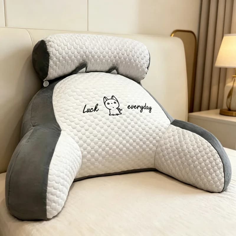 Ergonomic Adjustable Reading Pillow - Back Support Cushion for Bed, Sofa & Floor, Gray Quilted Breathable Design, Comfortable