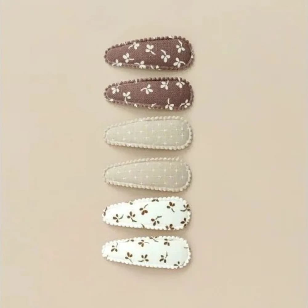 6 Pcs/Set Lovely 2inch Baby Hair Clips Handmade Lace Embroidery Snap Clips Floral Print Cotton Plaid Barrettes for Baby Girl