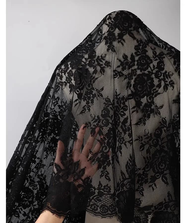 1,5 m di larghezza ciglia tessuto di pizzo abito da sposa gonna panno tovaglia tenda finiture nero bianco morbido