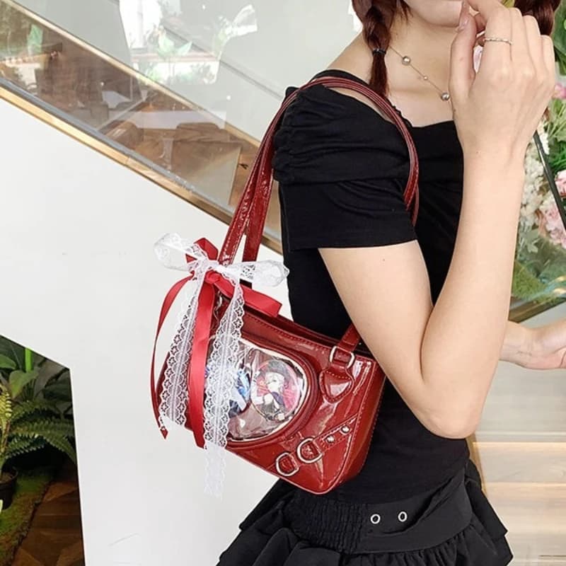 Borse a tracolla Ita per ragazze trasparenti Love in stile giapponese JK Borsa piccola da donna in pelle PU con cintura per distintivo Borsa sotto le ascelle femminile