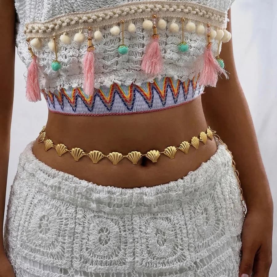 European and American cross-border Bohemian holiday style shell starfish stitching waist chain body chain fashion music festiva