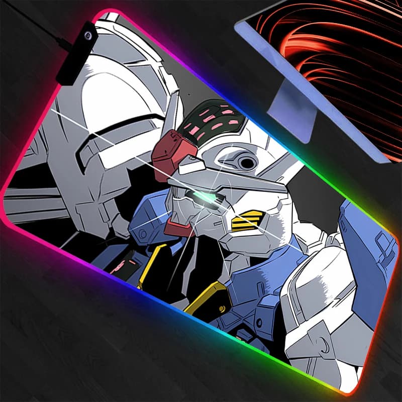 Tappetino per Mouse con Retroilluminazione RGB GUNDAM Anime, Tappetino da Scrivania LED per Computer, Accessori per Gaming, Mousepad Animato