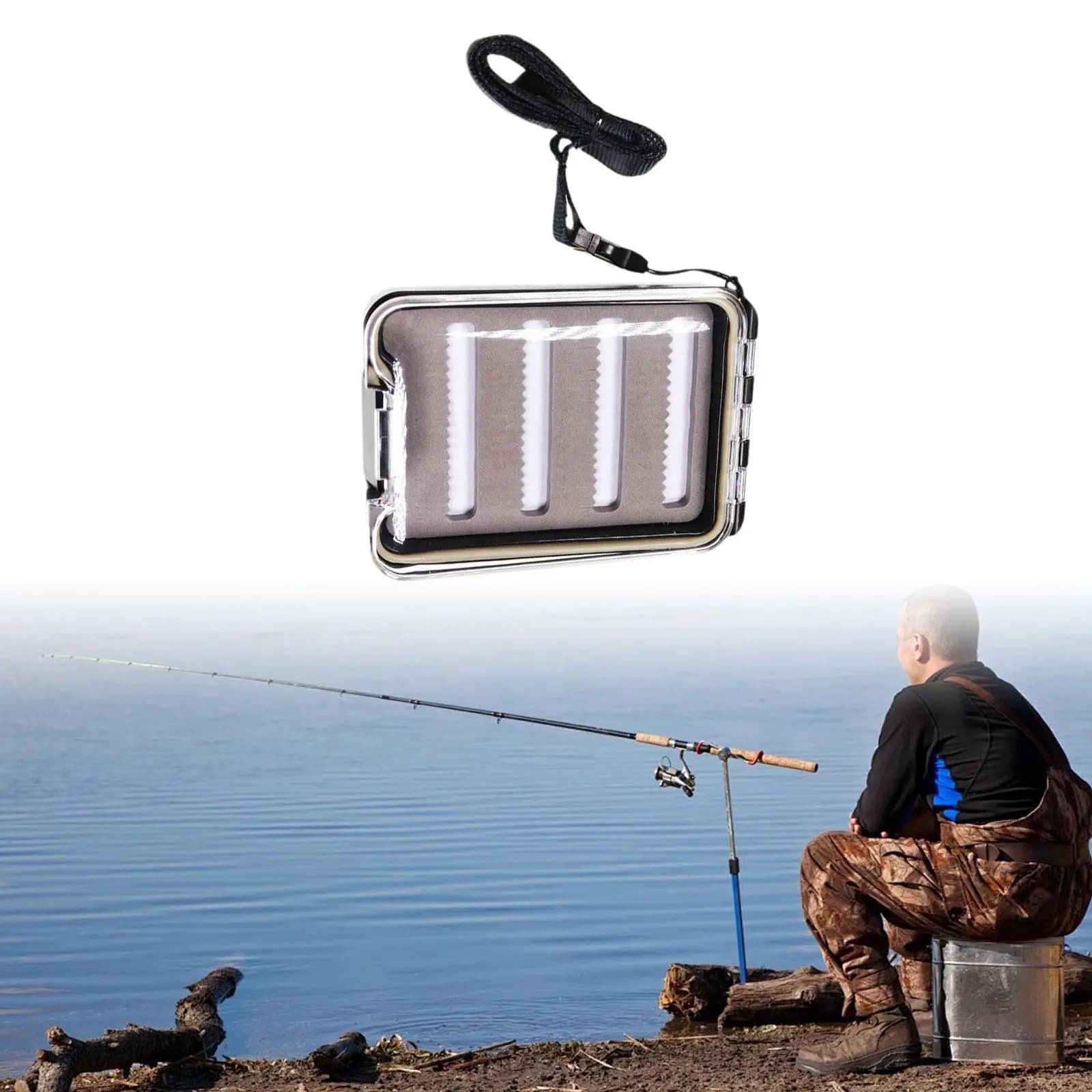 Lightweight Waterproof Fishing Box Organizer for Fly Lures Portable Tackle Storage Case with Transparent Cover