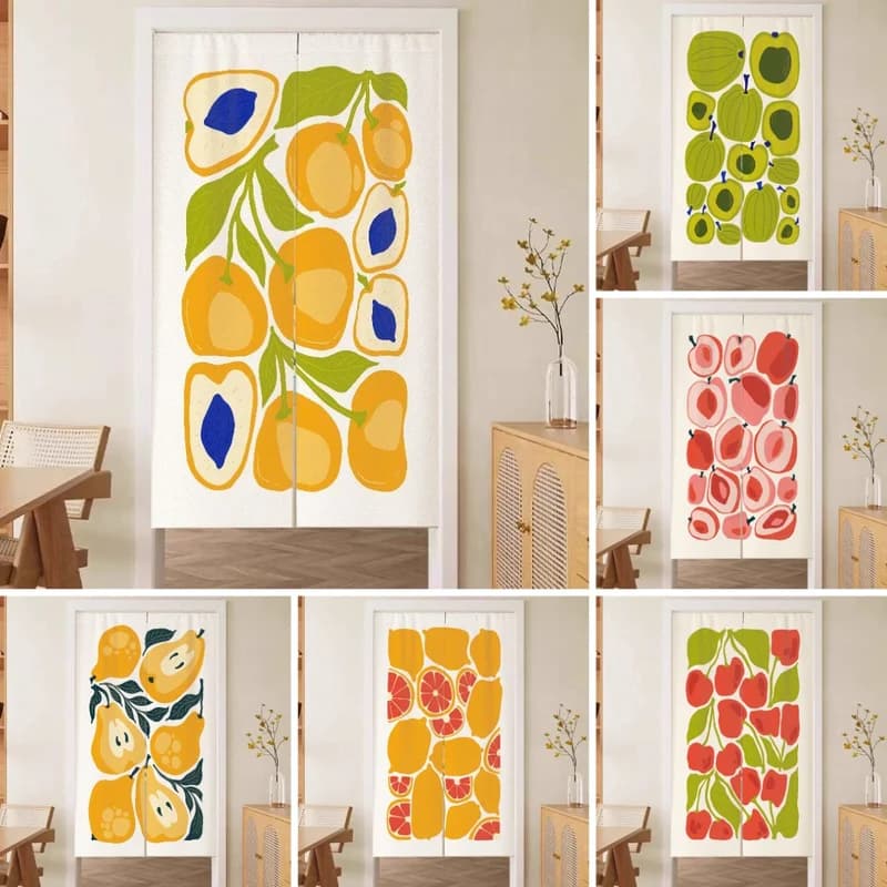 VIKAMA Minimalist Hand Drawn Fruit Noren Curtain Fabric Kitchen Door Curtain Room Divider Ins Cafe Home Decor