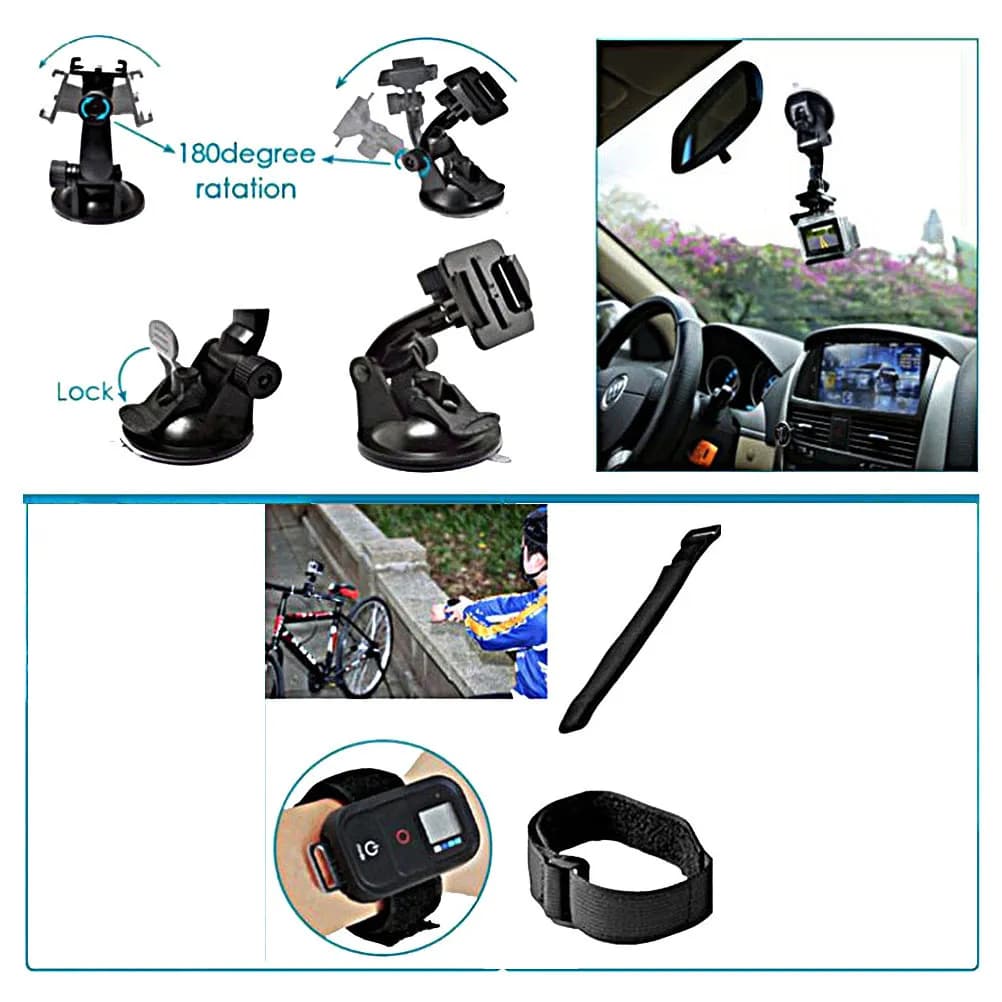 Set di Accessori per Action Camera: Asta Selfie, Supporto Standard, Ideale per Viaggi d'Avventura, Vlogging e Sport