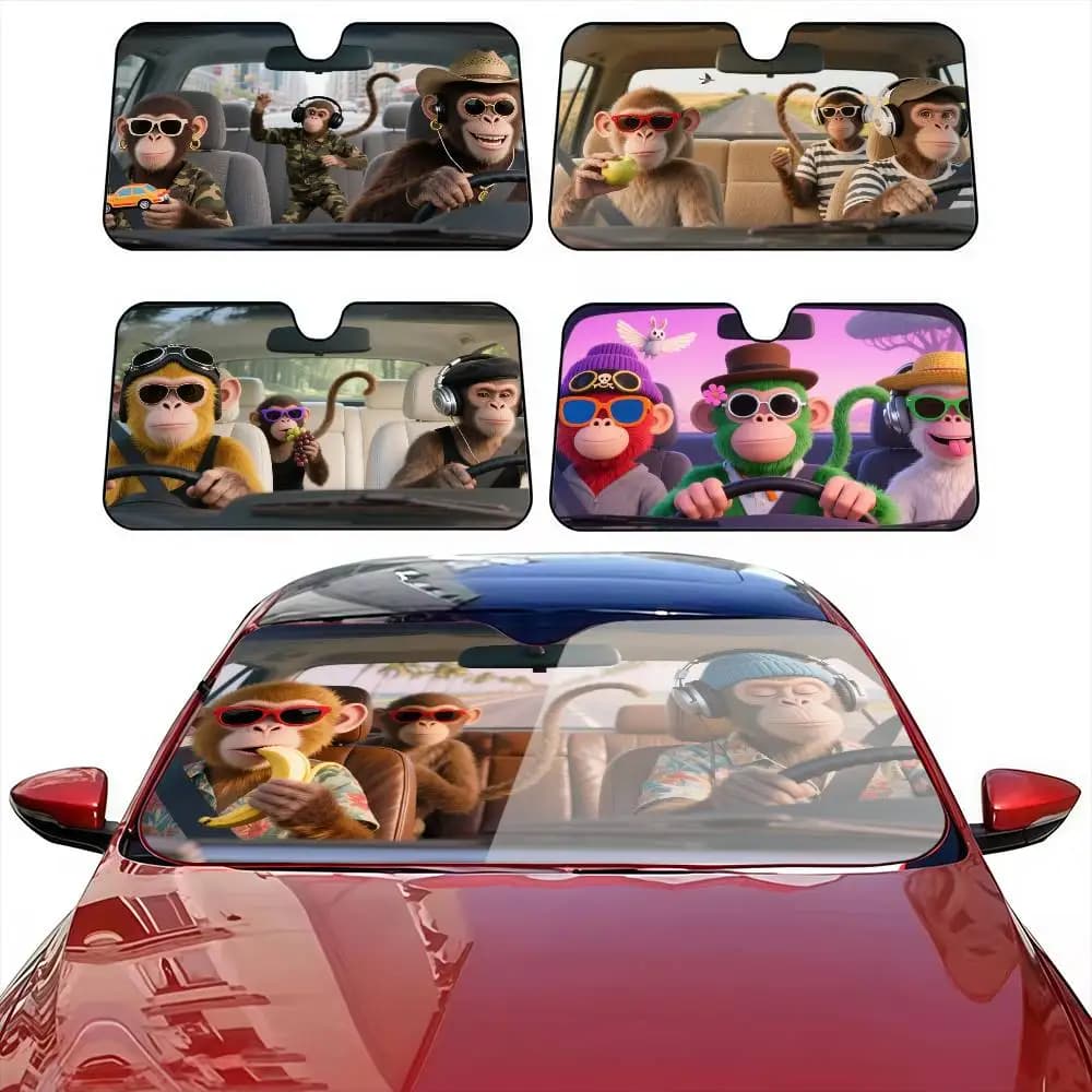 Divertente scimmia conducente tende parasole per auto parabrezza copertura parasole per auto raggi UV protezione per visiera parasole per auto
