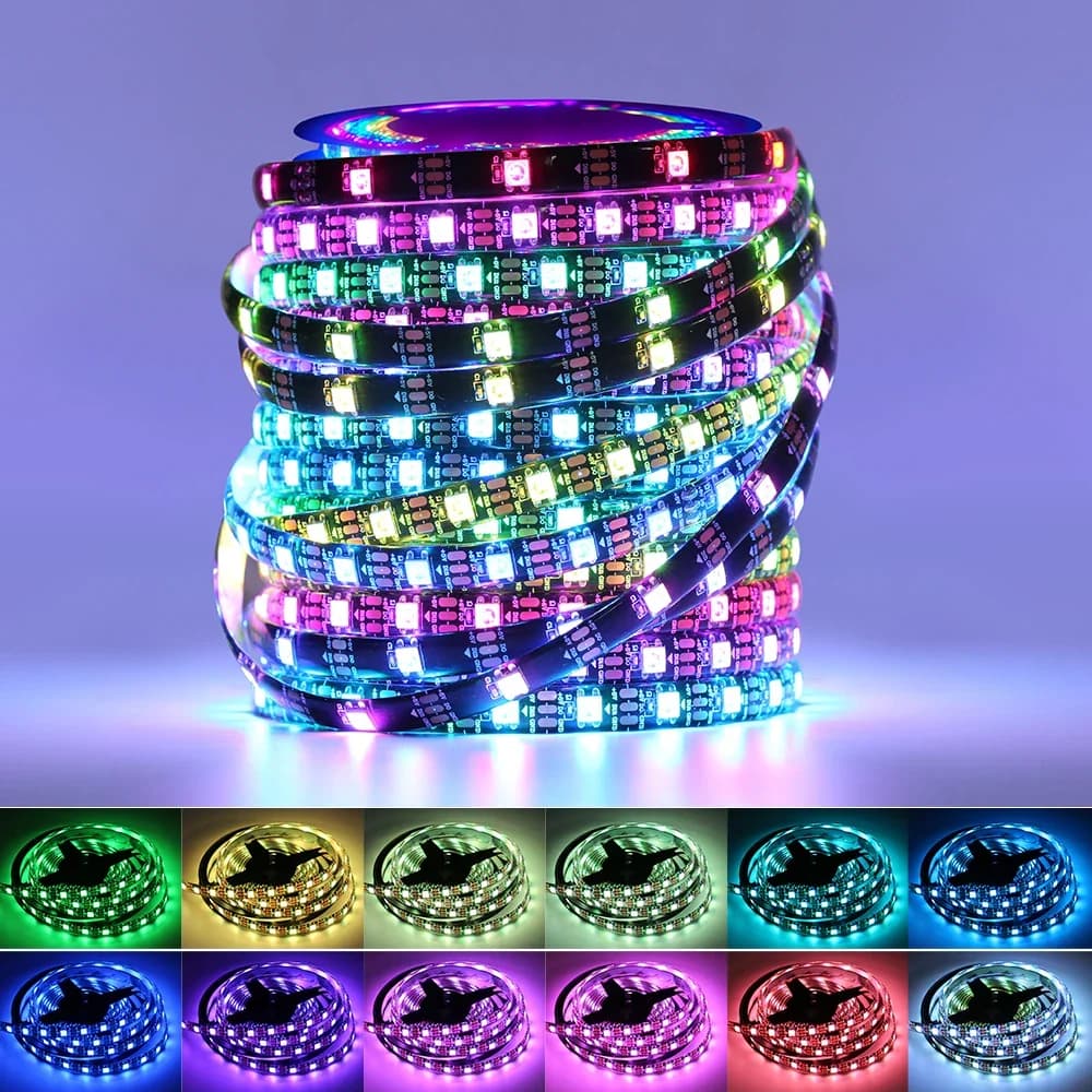 5V WS2812B Pixel RGB Led Strip Light indirizzabile individualmente IC IP30 IP65 IP67 Magic Horse Race Running Tape Lampada PCB nero