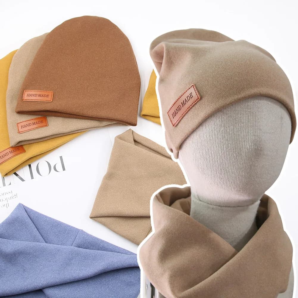 2 Pz/lotto Finto Cashmere Bambino Turbante Cappelli Sciarpa Set Neonato Bambini Bastone di Pelle Inverno Doppi Strati Berretti Cofani Moda Copricapi