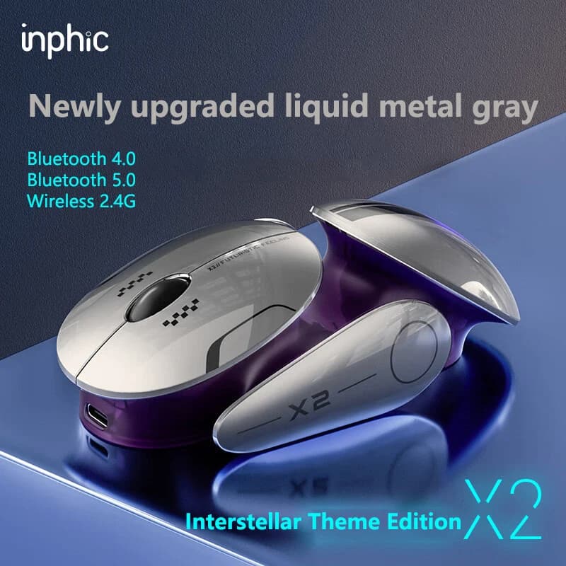 Mouse da gioco wireless Inphic X2 V2 con base in metallo, ricaricabile, silenzioso, Bluetooth, per computer, laptop, ufficio e giochi