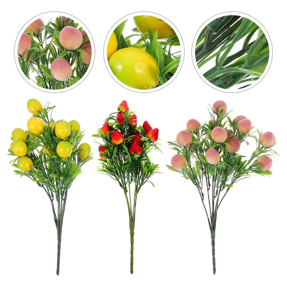 Set di 3 Rami di Frutta Artificiale, Piante Decorative Simulate, Ornamenti Pastorali per Casa, Centrotavola, Decorazioni per Cucina e Sala da Pranzo