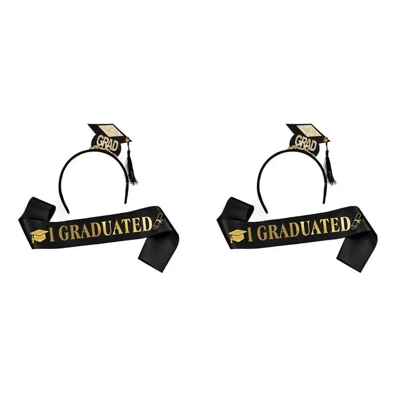 NUOVO-2 Set Fascia per Capelli con Cappello da Laureato e Fascia in Raso per Laurea 2024, Decorazioni per Feste di Laurea, Accessori per Foto, Mini Cappello da Laureato