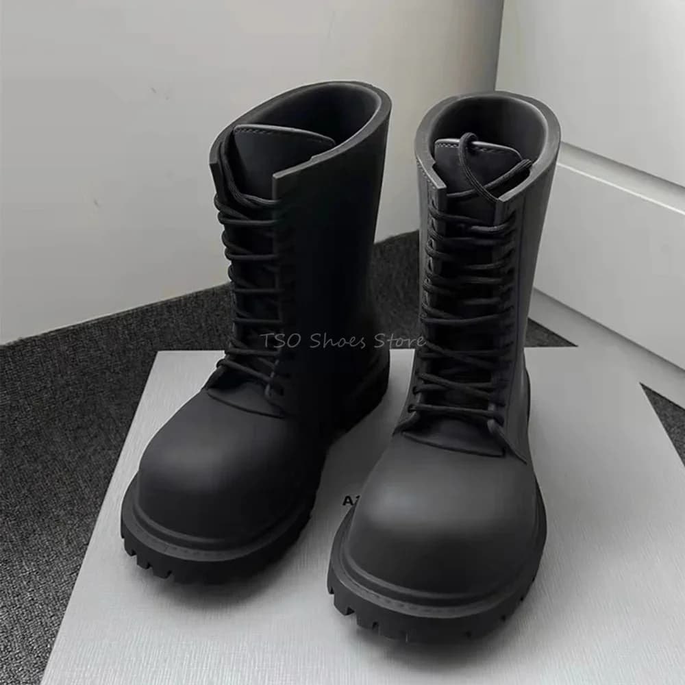 Stivali neri con fondo spesso per uomo Nuove donne Derby Stivali stringati con punta grande Stivali corti Chelsea Design di marca Maschile di grandi dimensioni 40-45