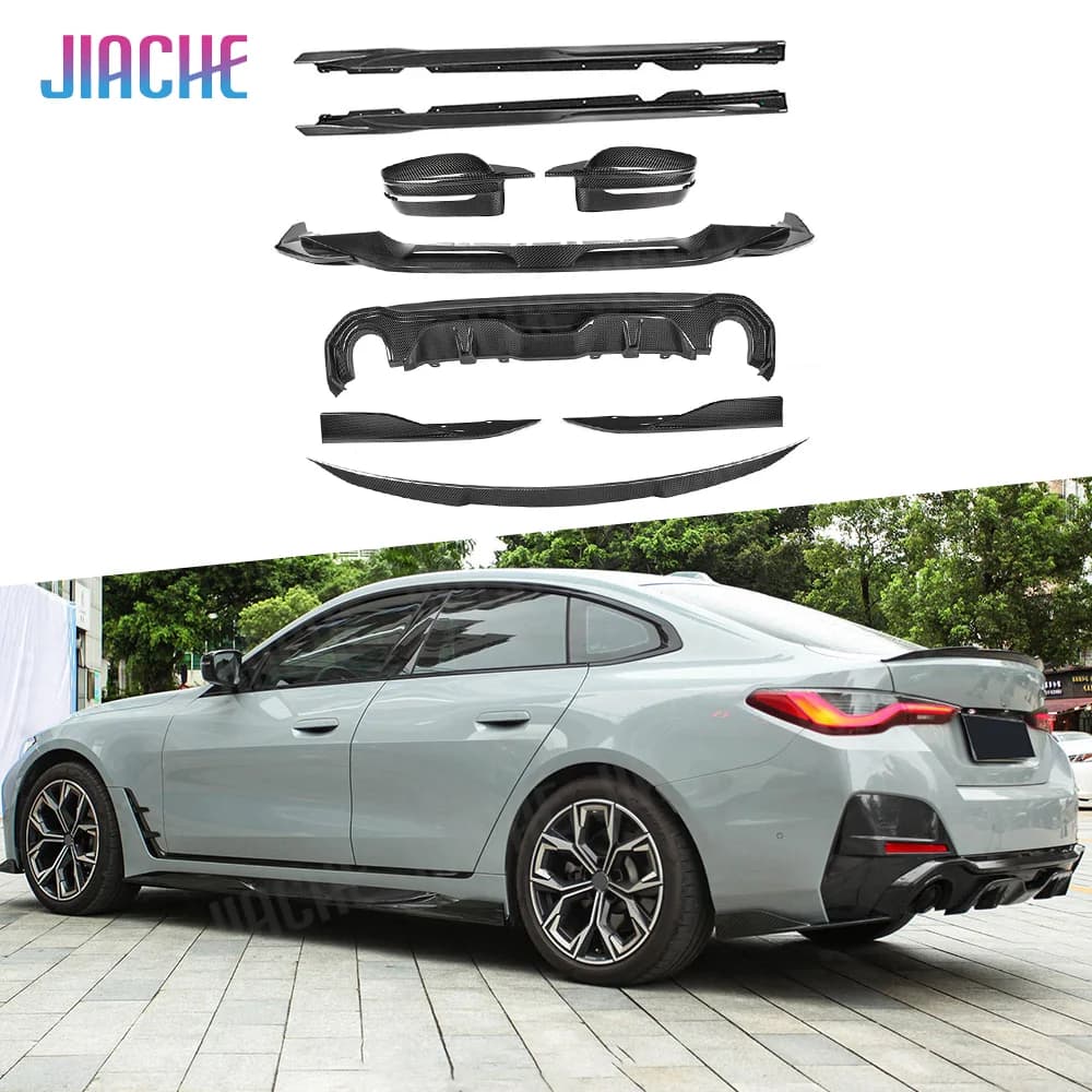 JIACHE Kit body shop in carbon dry for BMW 4 G26 M Sport Sedan 2020+ Front lip Rear diffuser Splitter bumper Side miniskirts