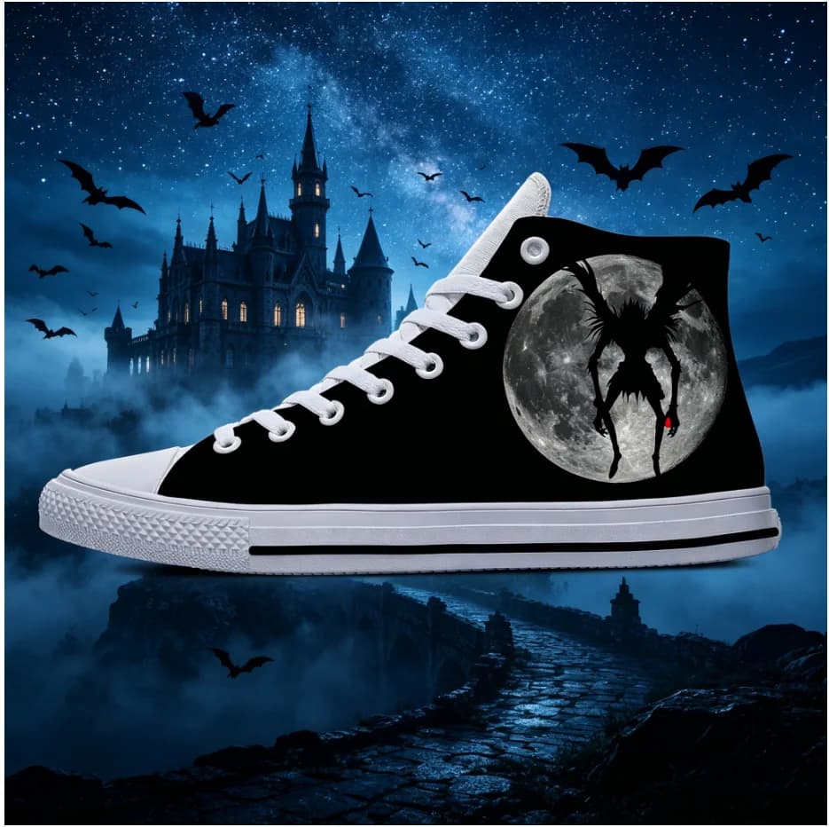 Scarpe in tela alte Demon Ryuk Dark Style, stampa anime horror, scarpe casual con supporto alla caviglia per interni ed esterni