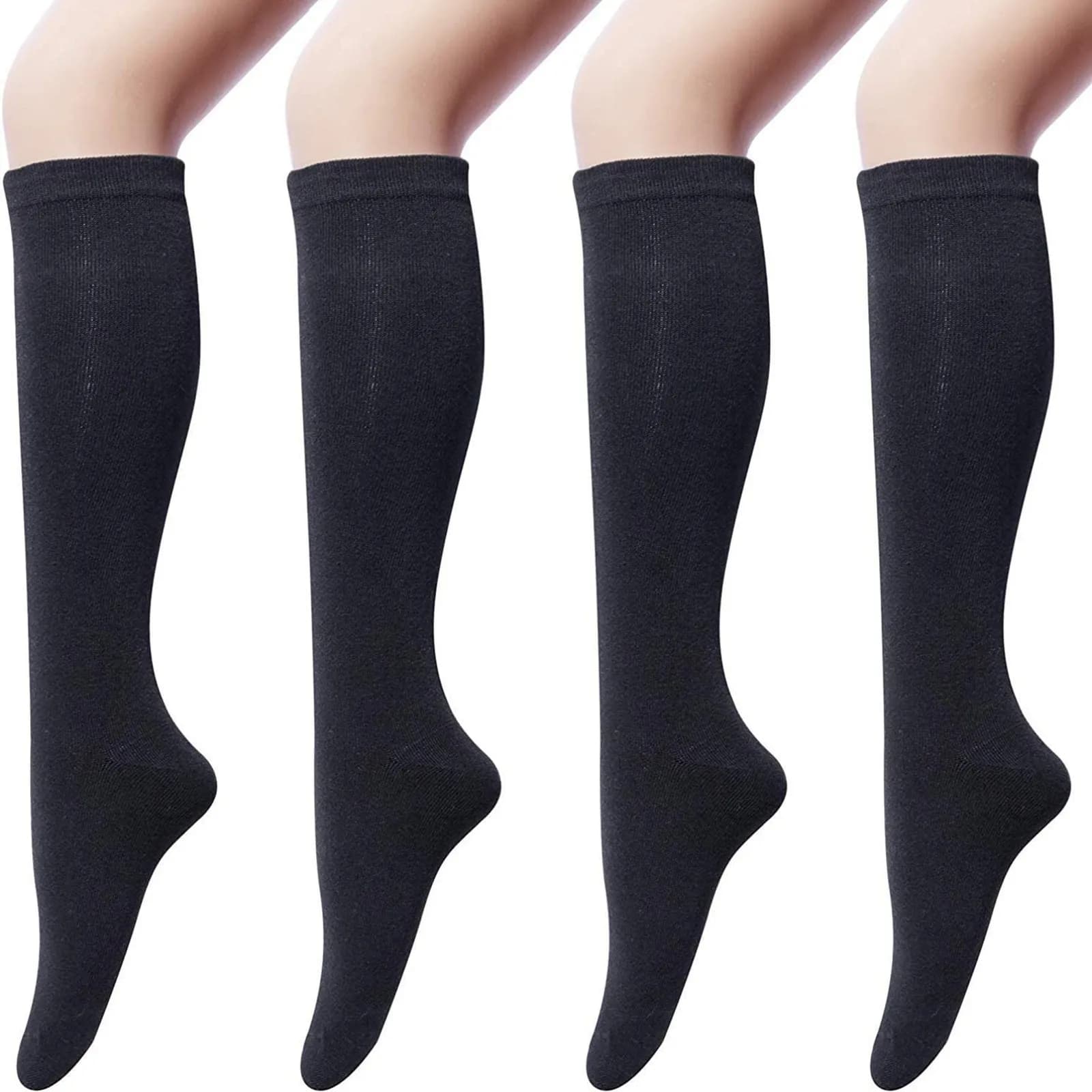 4 Women's Knee Socks Soft Black Socks Cotton Elastic For Elegant skirts Comfortable socks to wear every day